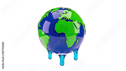 Melting Earth Globe with Blue Drips