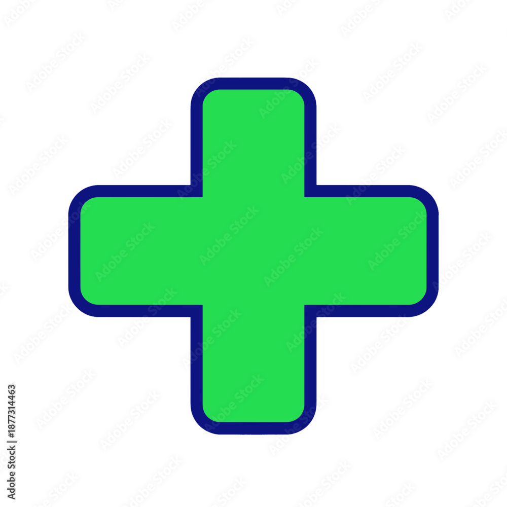 Fototapeta premium Green cross medical app icon with blue outline.