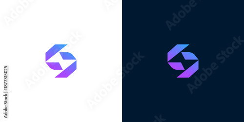 Modern geometric abstract letter S logo design. A stylized, vibrant, and dynamic emblem suitable for various businesses and brands, reflecting innovation and connectivity