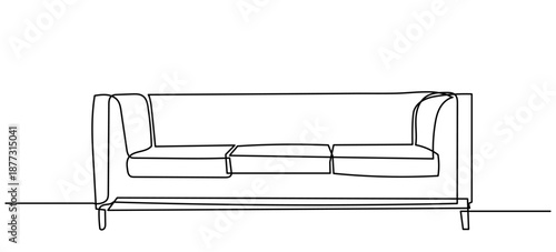 continuous line drawing of a modern two-seater sofa with cushions. A clean, elegant black-and-white sketch, a single fluid stroke.a comfortable sofa in a minimalist Vector illustration.