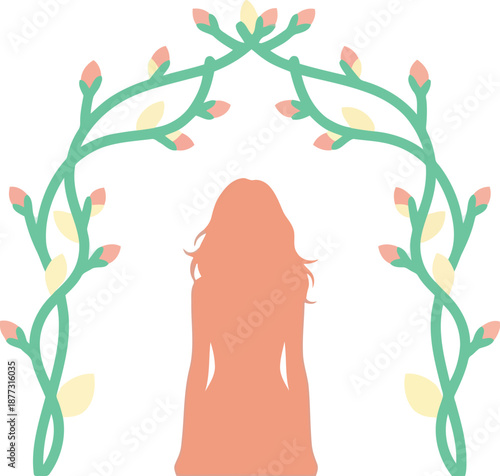 Elegant Women's Day Silhouette with Floral Arch, Feminine Empowerment Vector Illustration