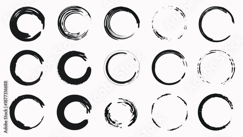Set of vector textured circles. Collection of round paint brush strokes. Grungy black Chinese ink dot set. Paintbrush line
More
