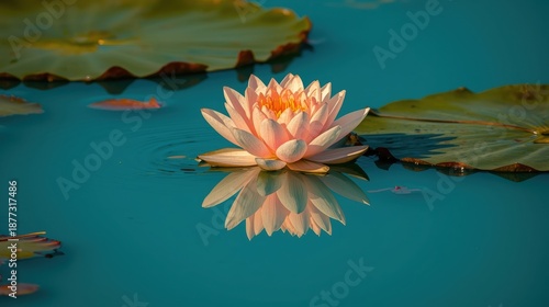 Lotus flower blooming in serene pond