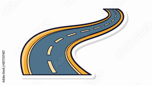 Winding cartoon road with yellow lines and outline