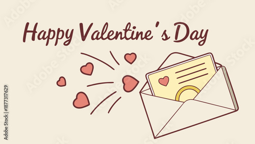 Happy Valentine's Day illustration with hearts and envelope