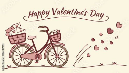 Charming bicycle with heart-filled baskets for Valentine's Day