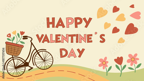 Happy Valentine's Day with bicycle and flowers