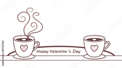 Valentine's Day coffee cups with hearts and steam