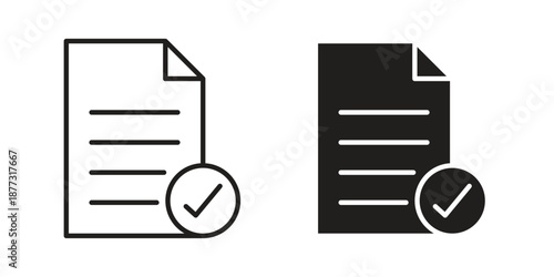 Accept document icons on white background - editable stroke vector illustration for web and mobile