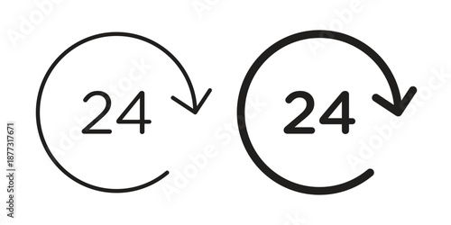 24 Hrs icons on white background - editable stroke vector illustration for web and mobile