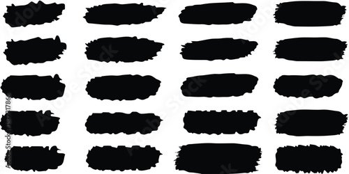 Set of black ink splashes. Paint brush strokes. Brush Strokes Vector Set. Retro style design. Vector illustration.