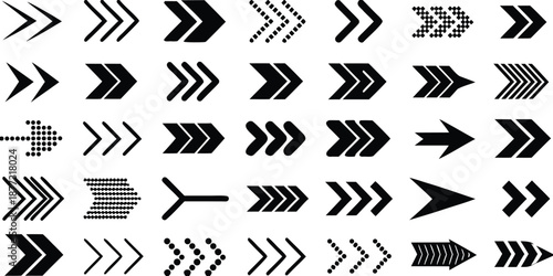 set of black arrows. Modern simple arrows. Black arrow pointing to the right. Black direction pointer. Vector illustration
