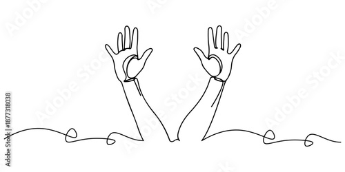 Continuous one line of a two arms raised in victory after struggle, drawn vector illustration.