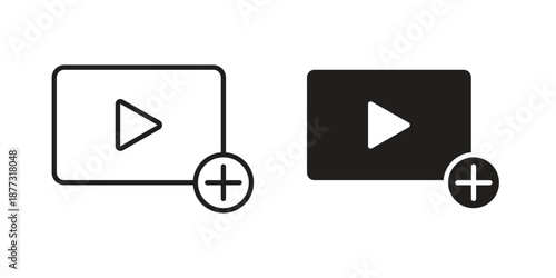 Add video icons on white background - editable stroke vector illustration for web and mobile