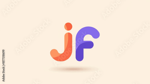 Two stylized letters, one orange and one purple, cast a soft shadow