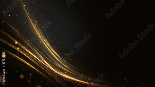 Elegant and dynamic golden lines flow gracefully across a dark background, creating a sense of luxury and sophistication