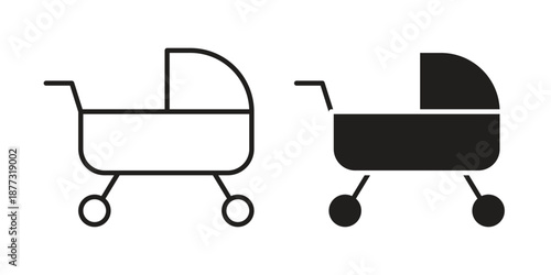Baby carriage icons on white background - editable stroke vector illustration for web and mobile