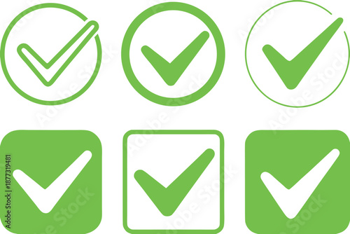 Simple Tick icon accept approve sign"Green Check Mark Icon Set