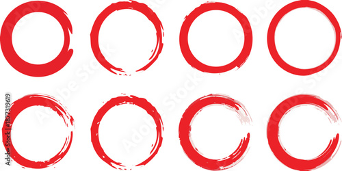 Set of vector textured circles. Collection of round paint brush strokes. Grungy black Chinese ink dot set. Paintbrush line