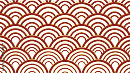 A seamless pattern featuring repeating reddish-brown and white semi-circular scallop shapes arranged in an overlapping, scaled design.