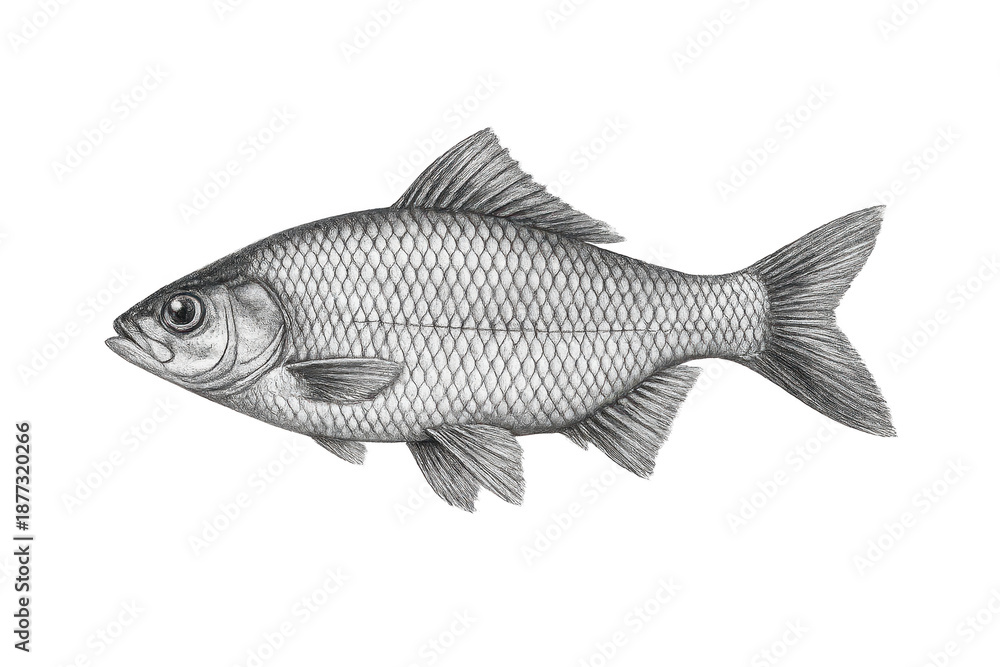 Obraz premium Detailed Carp Fish Drawing on transparent background in monochrome style