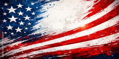 American flag grunge background with red ink splat and paint splatter design featuring a dirty texture and artistic vector illustration for a patriotic backdrop string