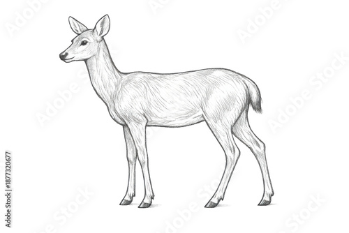 Pencil Sketch of a Doe with a transparent background, standing profile