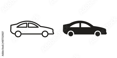 Car side view icons on white background - editable stroke vector illustration for web and mobile