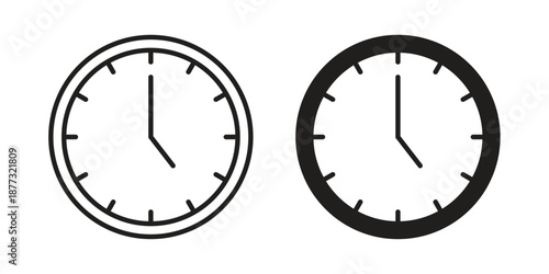 Clock-five icons on white background - editable stroke vector illustration for web and mobile