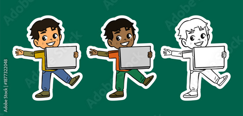 Boy Presenting a Blank Sign Board Cartoon Illustration