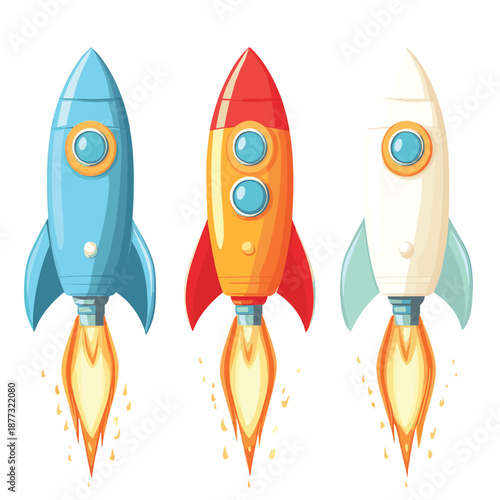 Colorful rockets , vector style simple color