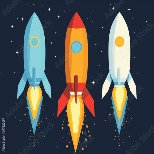 Colorful rockets , vector style simple color