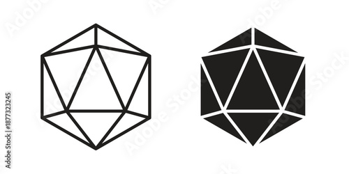 Dice d20 icons on white background - editable stroke vector illustration for web and mobile
