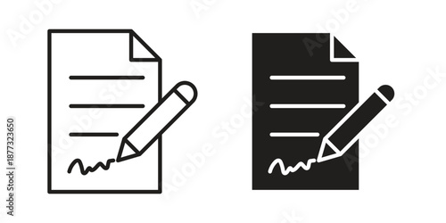 Document signed icons on white background - editable stroke vector illustration for web and mobile