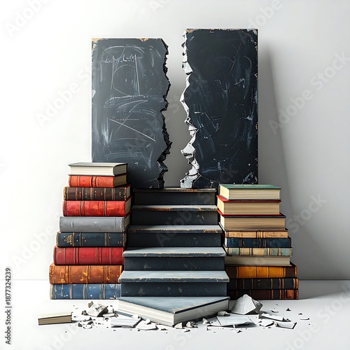 Knowledge divide concept stacked books high resolution photo
