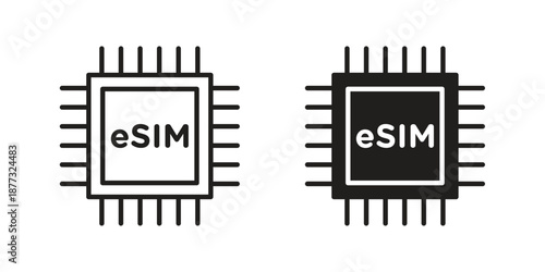 ESIM icons on white background - editable stroke vector illustration for web and mobile