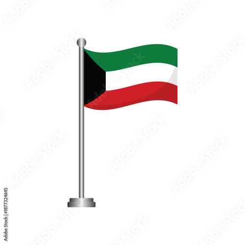 Kuwait Flag Waving on Flagpole Vector