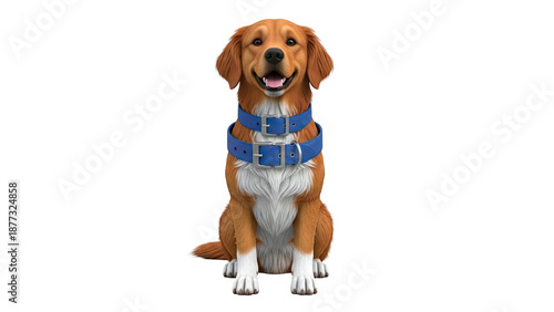 Golden Retriever Dog Wearing Two Blue Collars