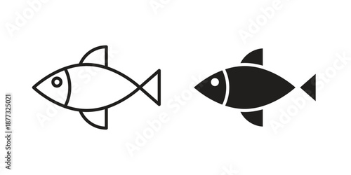 Fish icons on white background - editable stroke vector illustration for web and mobile