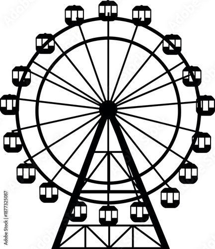 Black and White Ferris Wheel Vector Illustration Icon Isolated on White Background for Carnival Amusement Park and Fairground Design Projects