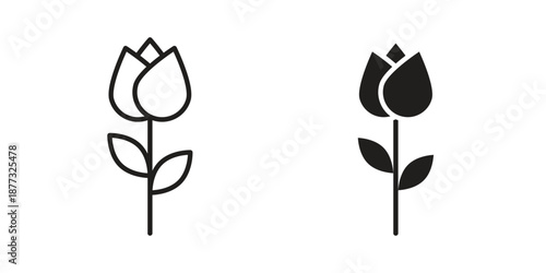Flower tulip icons on white background - editable stroke vector illustration for web and mobile