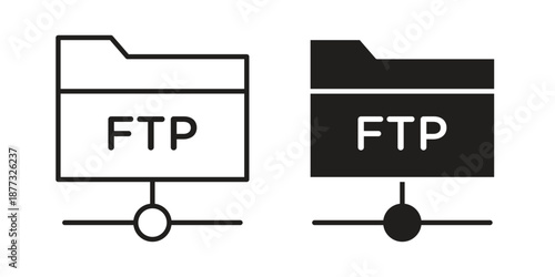 FTP icons on white background - editable stroke vector illustration for web and mobile