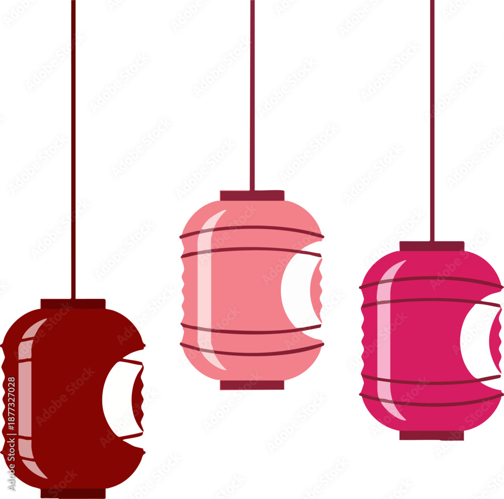 Fototapeta premium Three decorative hanging Asian lanterns graphic illustration