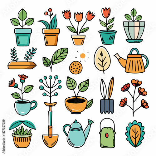 Wallpaper Mural Gardening doodle icons illustration with plants and tools Torontodigital.ca