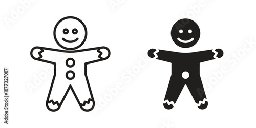 Gingerbread man icons on white background - editable stroke vector illustration for web and mobile
