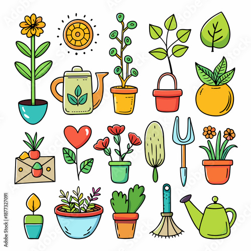 Wallpaper Mural Collection of Gardening Tools and Plants with a Decorative Style Torontodigital.ca