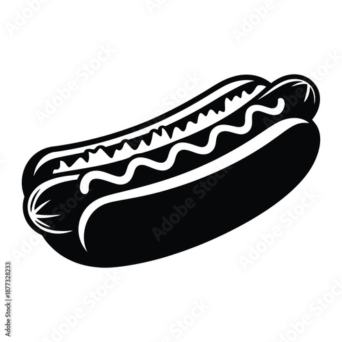 Hotdog with toppings like onions and relish Vector, Silhouette, Illustration
