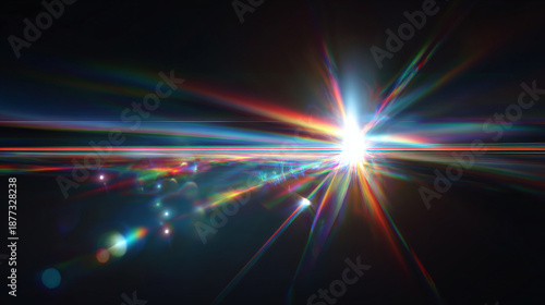 Bright beam of light, with vibrant flares emanating outwards, creating a captivating display