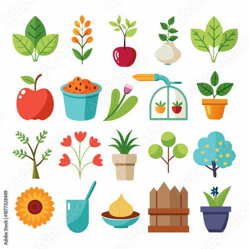 Flat vector garden elements set for design and illustration