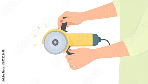 A person's hands holding a yellow power tool
